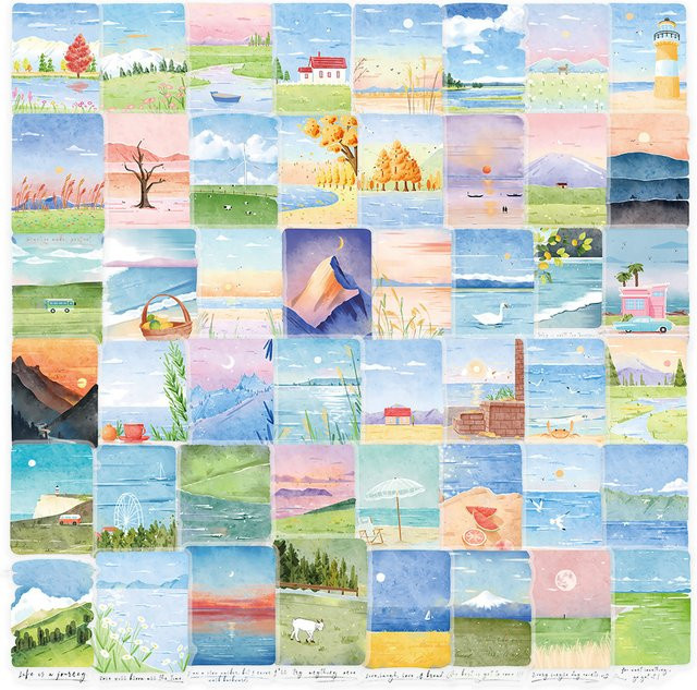 50 Stück Aquarell-Landschaftsaufkleber in Multicolour für dein Tagebuch und Scrapbook von Papery Pop Store - Bild 1
