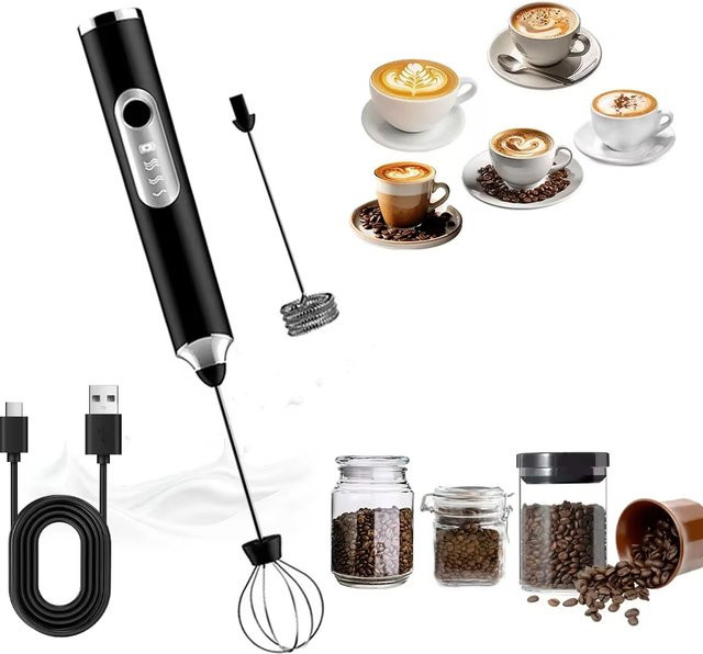 XIADYINJIA Elektrischer Milchaufschäumer und Kaffeemixer in Schwarz mit 3 Geschwindigkeitsstufen und USB-Aufladung - Bild 1