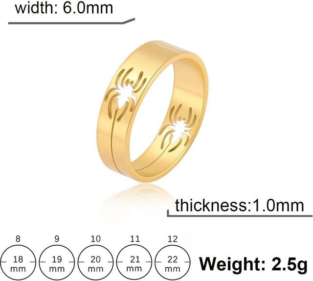 YULIN Spinnenring Edelstahl, Gold, Unisex, 6 mm breit - Bild 1