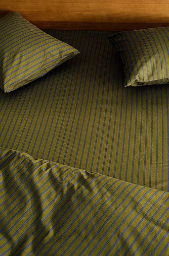 Jotex SHIMA Spannbettlaken aus organischer Baumwolle gestreift blau grün B/T/H: 144 x 15 x 285 cm - Bild 1