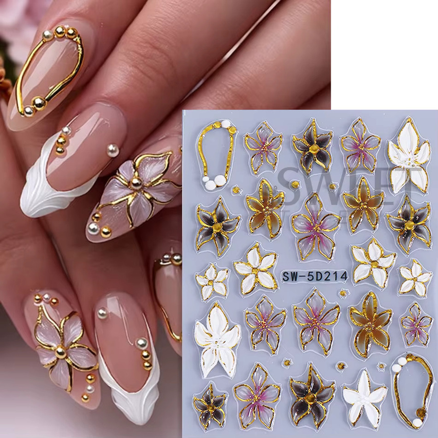 SWEET TREND Nagelaufkleber Lilien mit Prägung, 2 Stück, Metallic - Bild 2