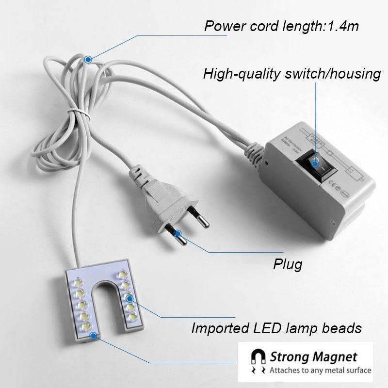 NATAWA Magnetische LED Arbeitsleuchte in U-Form, Industrielle Nähmaschinenleuchte mit 10 LEDs, Grau - Bild 2