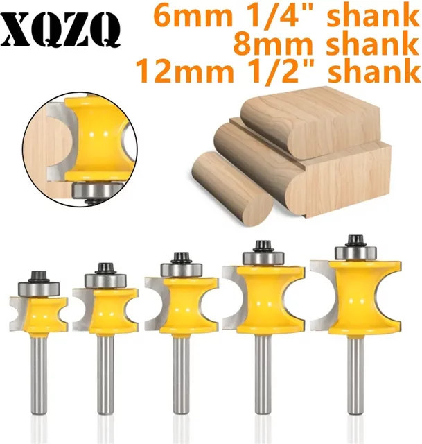 XQZQ Bullnose Halbrund-Fräser Set mit Lager für Holzbearbeitung, Gelb, Schaftdurchmesser: 6 mm, 6,35 mm, 8 mm, 12 mm, 12,7 mm - Bild 1