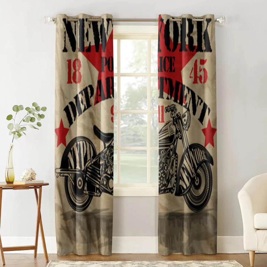 Yiran Furniture Retro New York Motorrad Vorhang Set aus Polyester, 2 Paneele, halbtransparent, Mehrfarbig, B: 100 cm, H: 130 cm - Bild 3