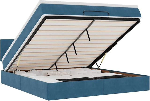 vidaXL Ottoman-Bett mit Matratze und LED-Beleuchtung in Dunkelblau aus Samt mit USB-Ladeport und Lift-up-Funktion, B/T/H: 160 x 200 x 88 cm - Bild 1