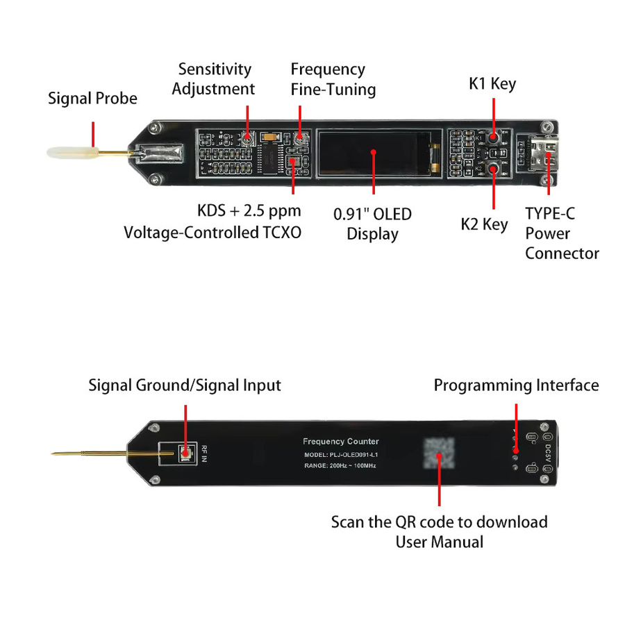 Aideepen Frequenzmesser Stift mit 0,91 Zoll OLED-Display, Hochpräziser Frequenzzähler für RF-Messungen von 100MHz bis 200Hz für Radio-Transceiver - Bild 4