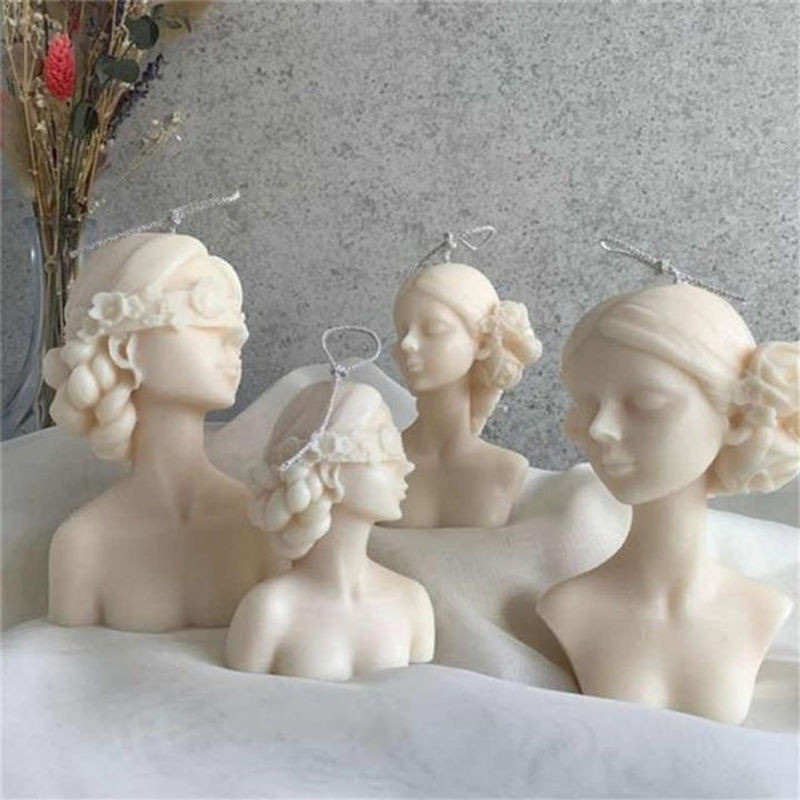 Silikonform für Kerzen in Form einer weiblichen Göttinnen-Statue mit Augenbinde, beige, minimalistisches Design für Sojawachs oder Kunstharz - Bild 1