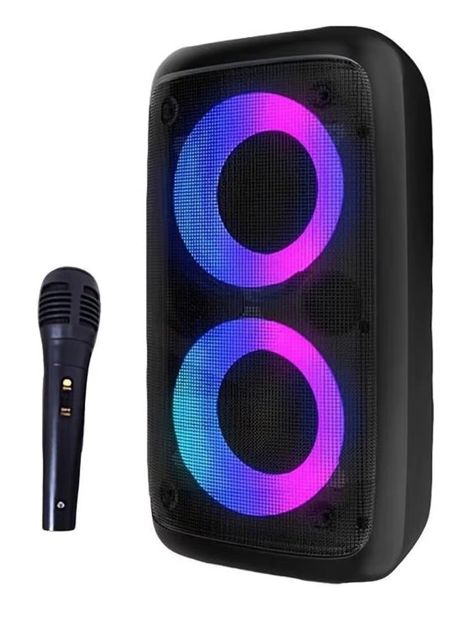 AyeBeau Karaoke Bluetooth Lautsprecher mit Mikrofon, FM Radio und LED-Lampe, Schwarz - Bild 6