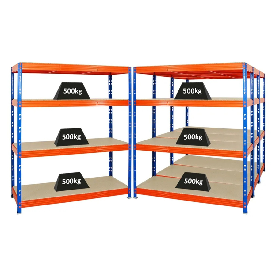 PROREGAL Rhino Schwerlastregal Set aus 4 Einheiten, Blau-Orange, H x B x T: 180 x 160 x 60 cm, mit 4 verstellbaren MDF-Holzplatten pro Regal, Fachlast 500 kg - Bild 2
