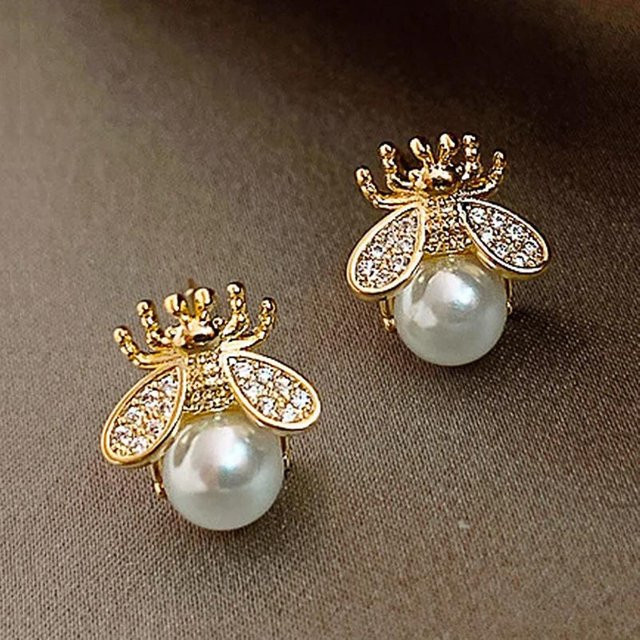 YIRAN Jewelry Ohrstecker, Biene, Perle, Zirkonia, Gold, Damen - Bild 1