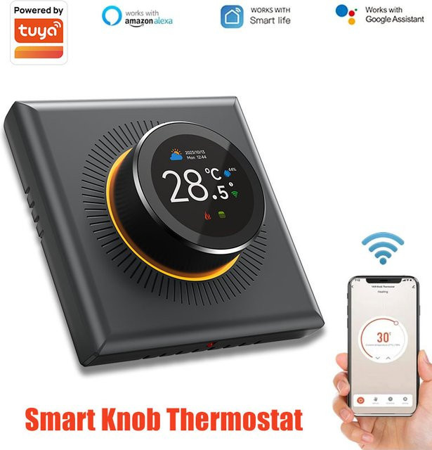 Tuya WiFi Smart Knob Thermostat als programmierbarer Raumtemperaturregler für Fußbodenheizung, Wasser- und Gasheizkessel in Grau oder Schwarz - Bild 1