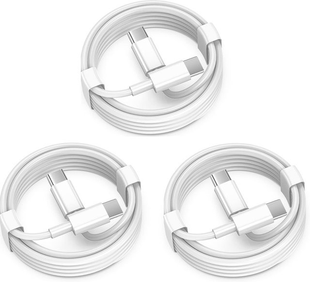 USB-C auf USB-C Schnellladekabel für dein Telefon im 3er-Pack, Weiß - Bild 1
