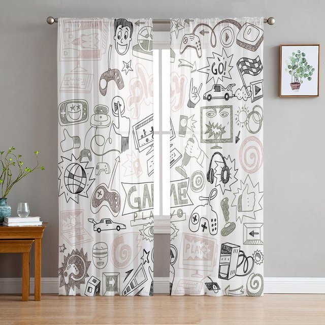 Transparente Tüllvorhänge aus Polyester für Wohnzimmer und Küche, Weiß, B: 135 cm, H: 160 cm - Bild 1