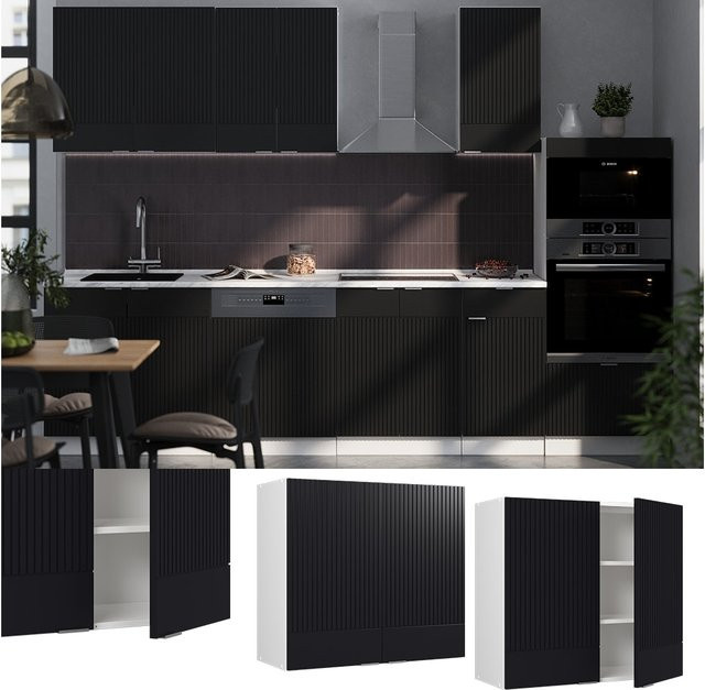 Vicco Hängeschrank Fame-Line Küchenschrank mit Glastüren in Weiß und Schwarz Gestreift, Breite: 80 cm - Bild 1