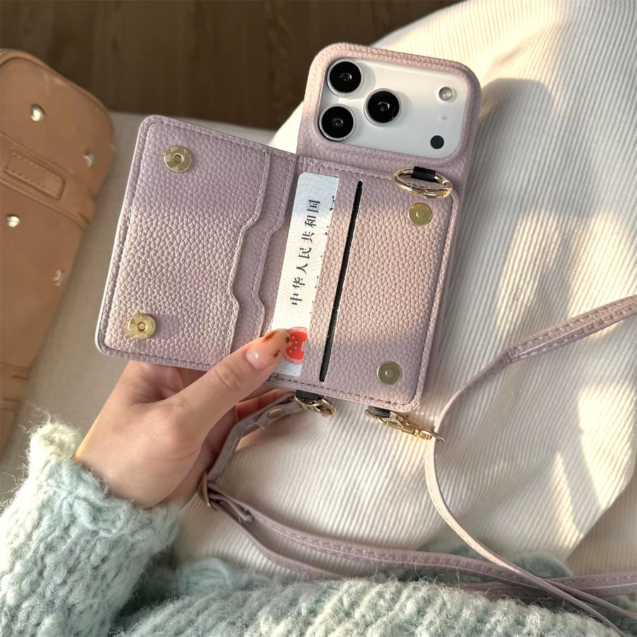 Leder-Handyhülle mit Brieftasche und Crossbody-Schultergurt für Apple iPhone, Farbe: Weiß - Bild 3