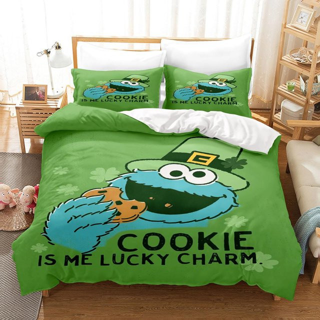 Gu Tao 3-teiliges Bettwäsche-Set Sesamstraße Anime Design in Grün aus Polyester, US Full, B: 200 cm, L: 230 cm - Bild 1