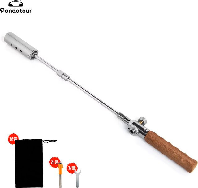 Pandatour Camping Gasbrenner mit Holzgriff und langer Flamme für Outdoor, Picknick und BBQ in Silber - Bild 1