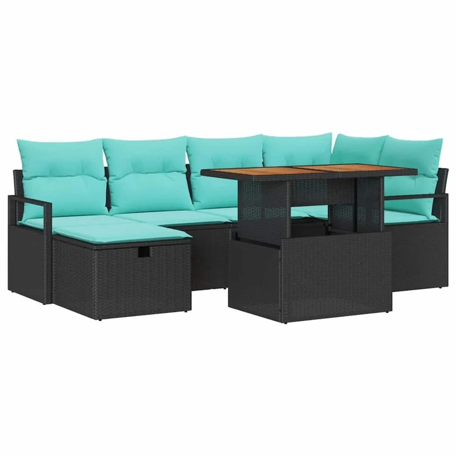 vidaXL Gartensofa-Set aus Poly-Rattan in Schwarz mit 7-teiligem Polster-Set für Terrasse und Balkon - Bild 2