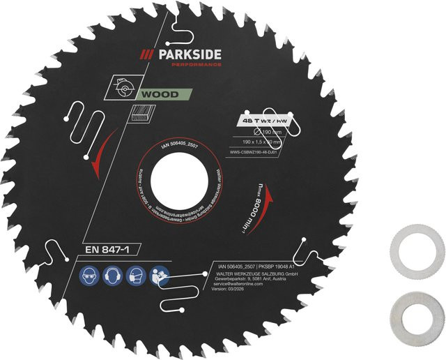 Parkside Performance Kreissägeblatt für Holz mit 48 Zähnen, Durchmesser: 190 mm, Bohrung: 19 mm, Carbide-Tipped - Bild 1