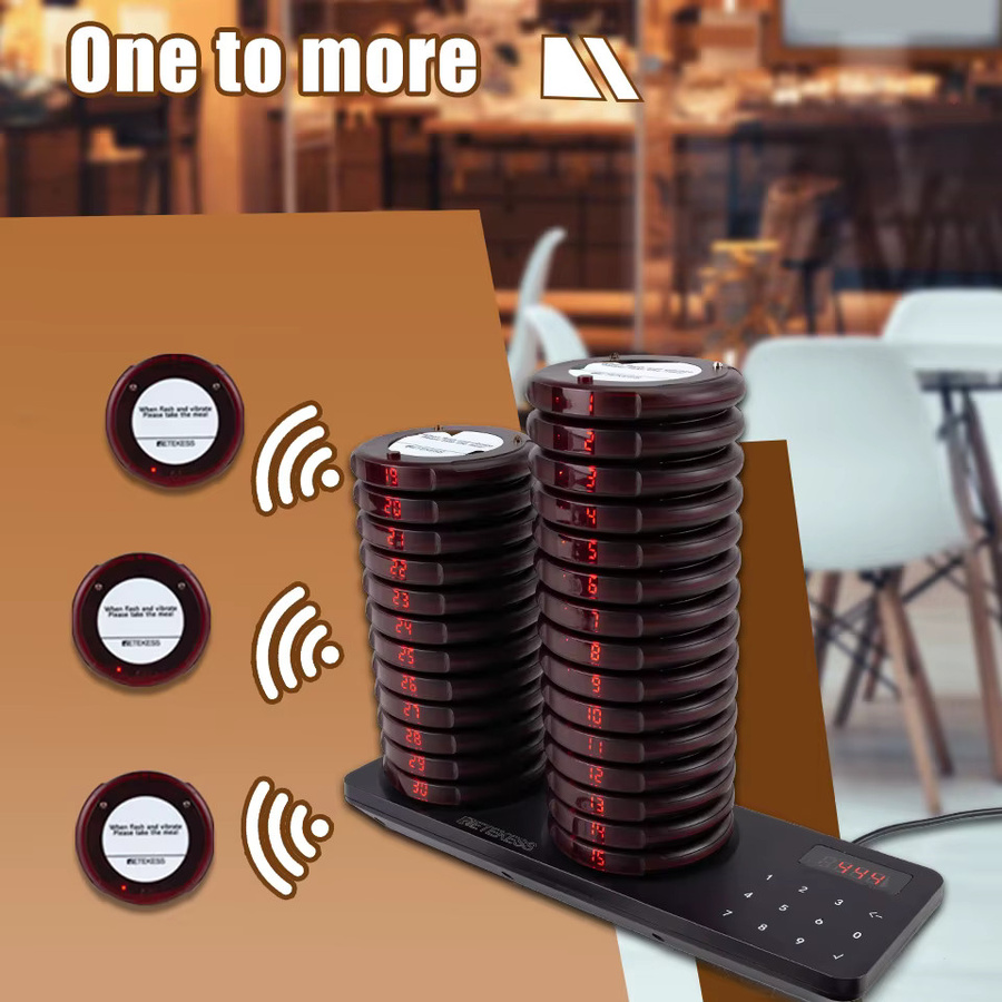 RETEKESS TD163 Drahtloses Restaurant-Rufsystem in Schwarz mit 30 Coaster-Buzzern und Vibrations- sowie Klingelempfängern für Food Truck, Café und Bar - Bild 6