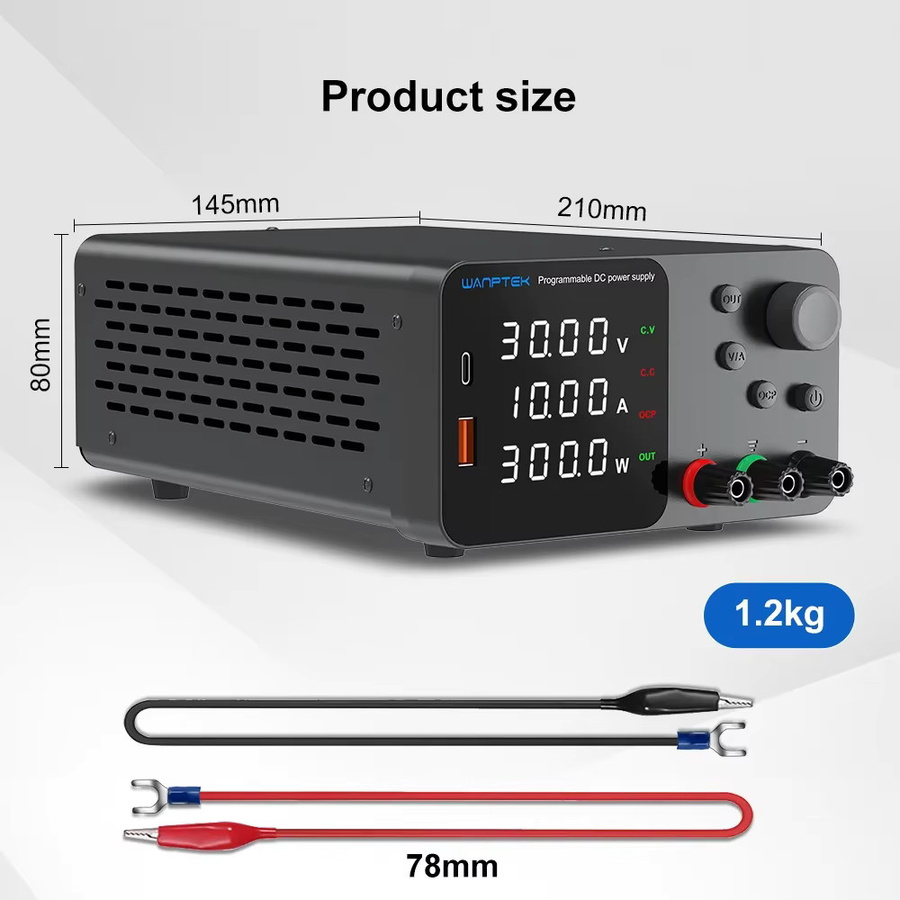 Wanptek Labornetzteil einstellbar mit USB-A und USB-C Ausgang, 30 V 10 A Gleichstromnetzteil mit Kurzschlussalarm - Bild 3