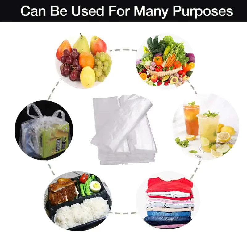 100 Stück transparente Plastik-Einkaufstüten mit Griff für Lebensmittel und Supermarkt-Einkäufe - Bild 4