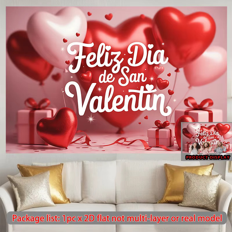 VIKAMA Valentinstag Wandteppich mit Herz-Motiv in Rot, Dekoratives Banner Feliz Dia de San Valentin aus Stoff - Bild 2