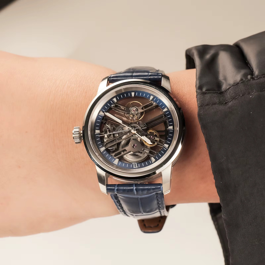 OBLVLO Armbanduhr Automatik, Edelstahl, Blau, Leder, Herren - Bild 2