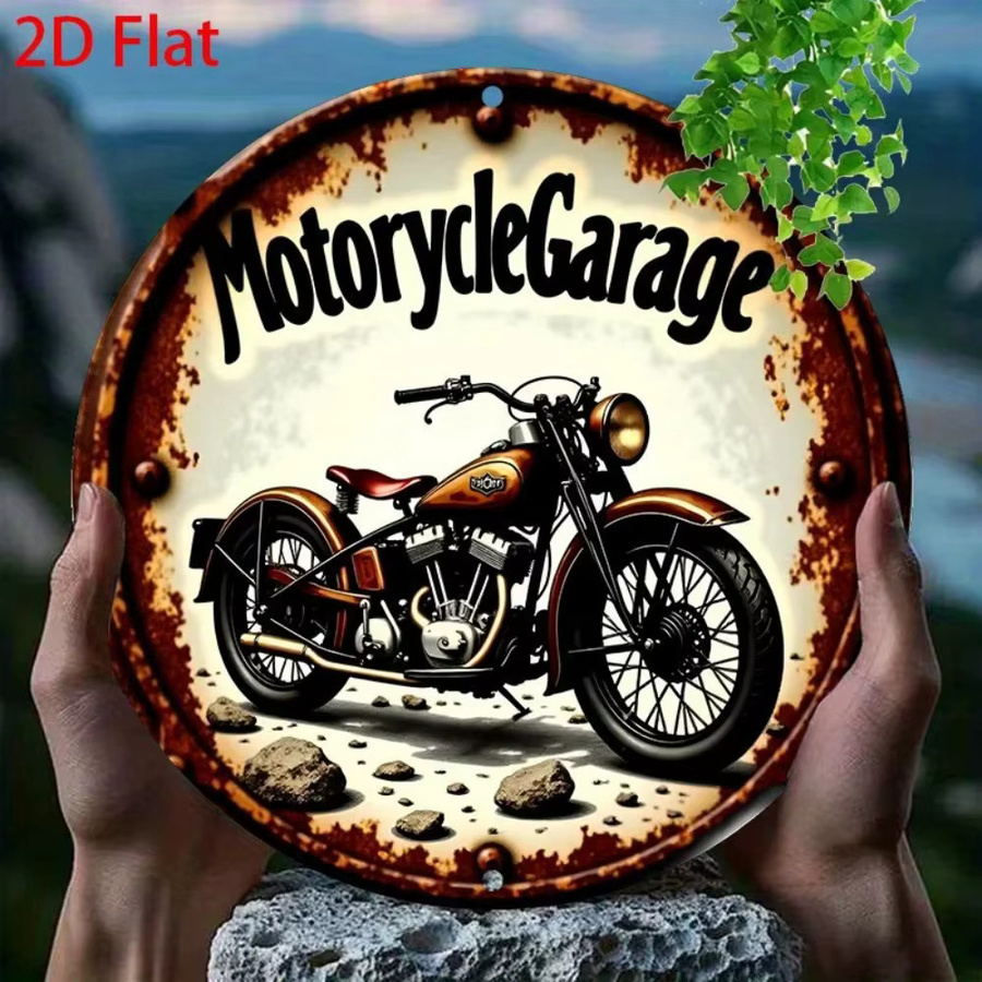 CIFbuy Vintage Motorrad Metallschild aus Aluminium, runde Wandkunst in Multicolour für deine Garagendekoration - Bild 4