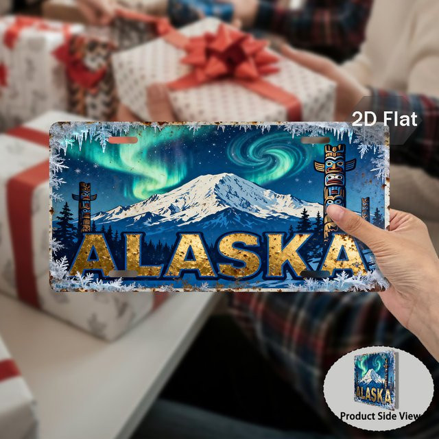 Vintage Alaska Aurora Borealis Nummernschild im Retro-Design, Mehrfarbig, B: 29,97 cm, H: 14,99 cm - Bild 1