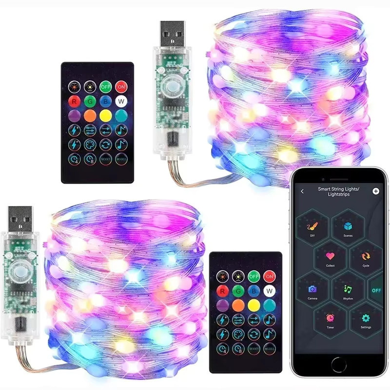 TLEDMP RGB Outdoor LED Lichterkette mit App-Steuerung, Fernbedienung und Musik-Sync, Multicolor - Bild 6