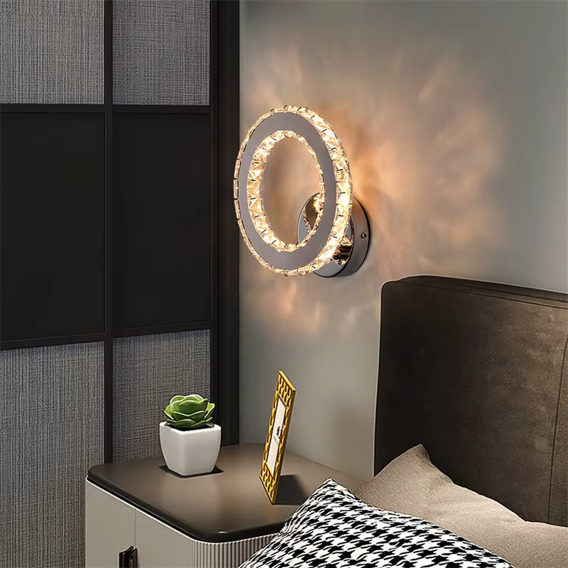 GreeLustr Moderne LED Wandleuchte aus K9 Kristall und Metall in Transparent für Schlafzimmer und Flur - Bild 3