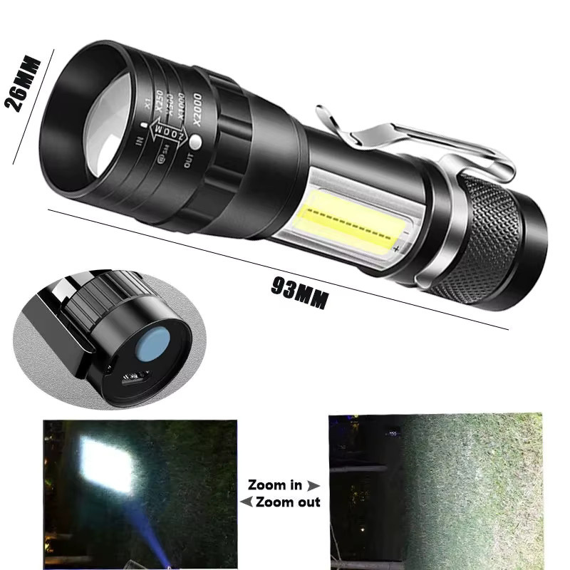 XIWANGFIRE Mini LED Taschenlampe T6, wiederaufladbare USB-Taschenlampe in Schwarz, wasserdicht und leistungsstark für Camping und Outdoor - Bild 3