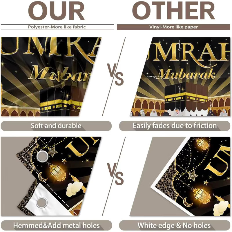 VIKAMA Umrah Mubarak Feierbanner als spirituelle Wanddekoration mit Mond-Motiv in Schwarz - Bild 4