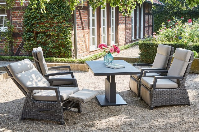 Siena Garden Corido/Bellani Gartenlounge in Grau und Anthrazit mit 4 Relaxsesseln und Lifttisch aus Alu und Gardino Geflecht - Bild 1