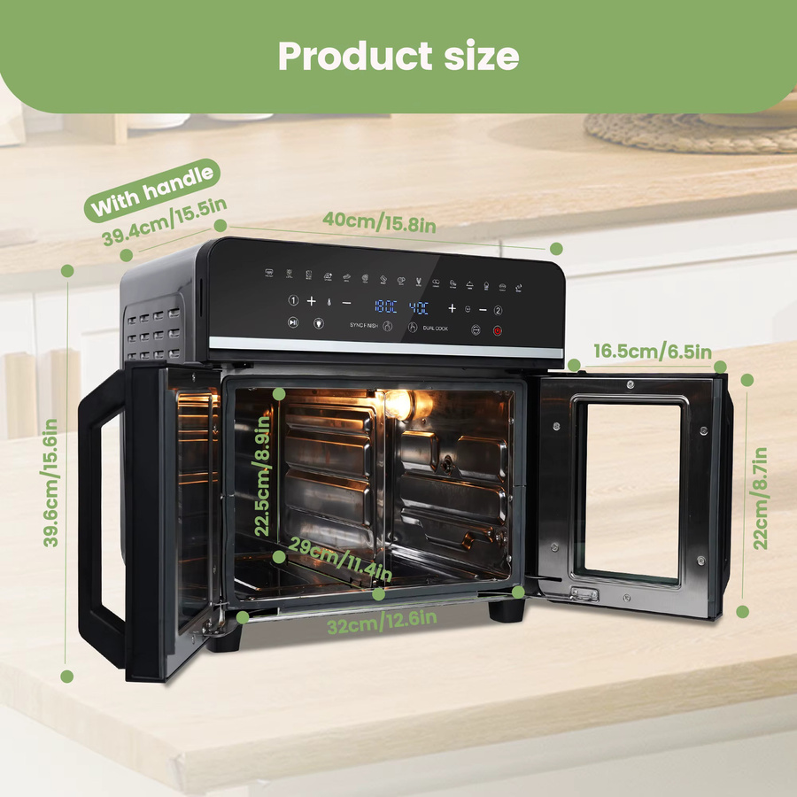EMPHSISM Heißluftfritteuse mit zwei Zonen, 23 l XXL-Ofen in Schwarz mit 2200 W und LED-Touchscreen - Bild 4