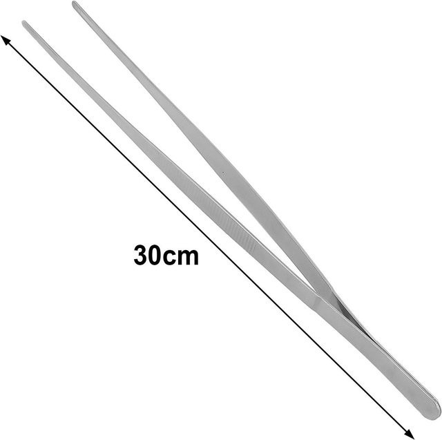 Lebensmittelzange aus Edelstahl in Silber, gerade Pinzette für Küche und Restaurant, Länge: 30 cm - Bild 1