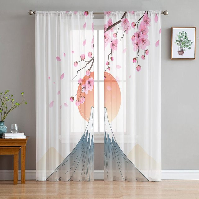 A Family Of Home Textiles Sakura Sheer Voile Fenstervorhänge mit floralem Design in Weiß, Breite: 135 cm, Höhe: 114 cm - Bild 1