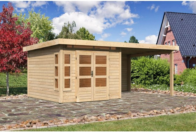 Karibu Holz-Gartenhaus Kastberg mit Flachdach in Naturbelassen, B/T: 270 x 270 cm - Bild 1