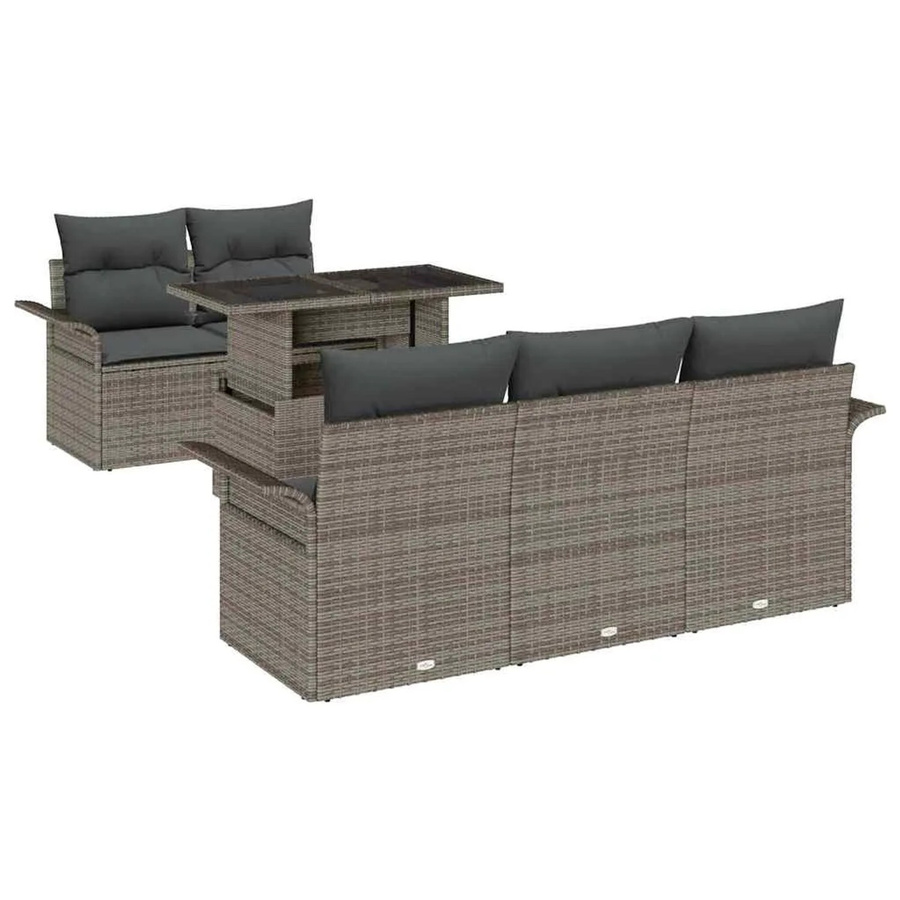 vidaXL Garten-Sofa-Set aus Poly Rattan in Grau mit Kissen, 6-teilig, modern und wetterbeständig - Bild 2