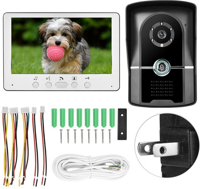 KONNWEI Video-Türtelefon mit 7 Zoll TFT LCD Display, kabelgebundene Gegensprechanlage mit IR-Nachtsicht, Farbe: Weiß - Bild 1