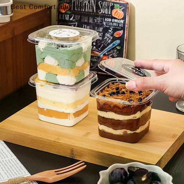 BA 50 Stück transparente Einweg-Dessertbecher aus Kunststoff mit Deckel für Mousse und Kuchen, 150 ml - Bild 1