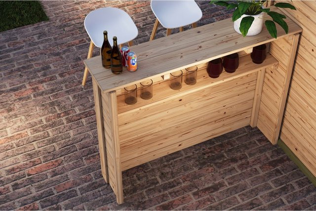 Karibu Holztechnik Holztheke Poolbar Stehtheke mit integrierter Ablage in Braun - Bild 1