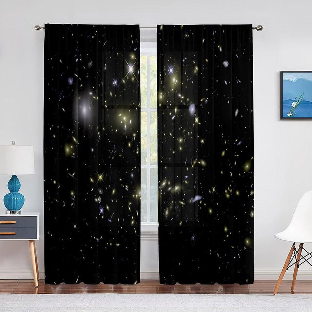Super Six Galaxy Weltraum Voile Vorhang mit Sternen-Motiv aus Chiffon, Transparent Schwarz, B: 100 cm, H: 250 cm - Bild 1