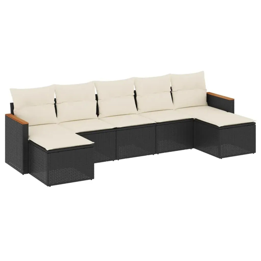 vidaXL 7-tlg. Garten-Sofagarnitur in L-Form mit Polsterkissen, Schwarz, Poly-Rattan und Metallgestell - Bild 2