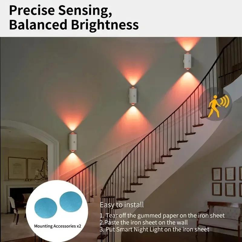 4er-Set YJMP Super Lighting Intelligente LED-Nachtlichter mit Bewegungssensor, USB-wiederaufladbar, RGB-Farbverlauf, Weiß/Mehrfarbig - Bild 4