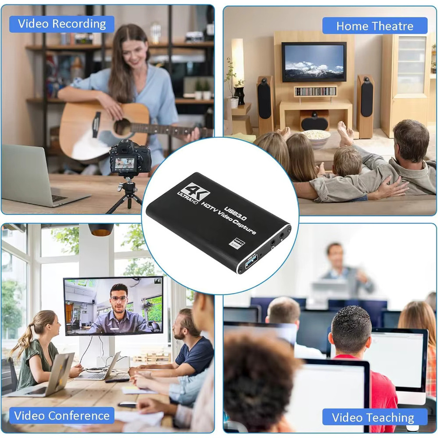 LccKaa 4K USB 3.0 Video Capture Card in Schwarz, HDMI HD Live Video Recorder Grabber für PC, PS4 und OBS zur Spielaufnahme mit Audio- und Mikrofon-Unterstützung - Bild 6