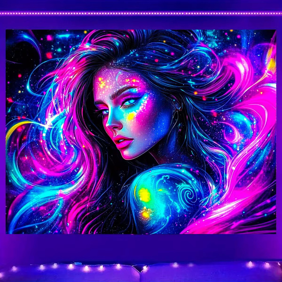 VIKAMA Wandteppich im Bohemian-Stil mit psychedelischem Nebel und Göttin Motiv, Mehrfarbig, B/H: 40 x 40 cm - Bild 2