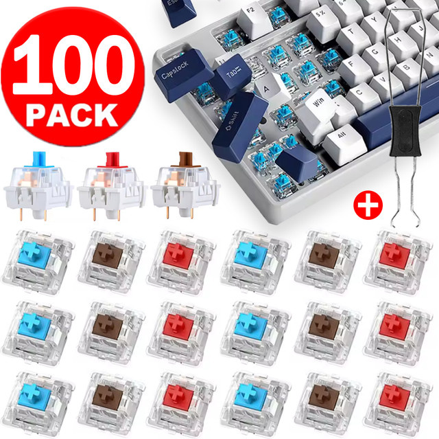 BAPPSUS 3-Pin Ersatz-Mechanische Tastaturschalter für DIY- und LED-Gaming-Tastaturen in Blau, Rot oder Braun - Bild 1