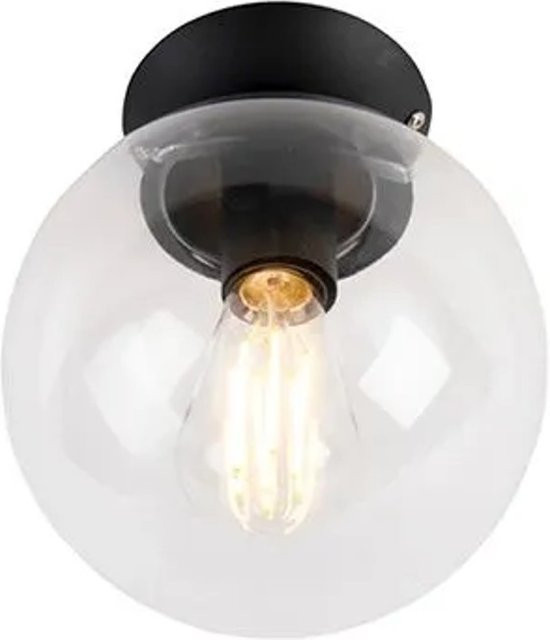 QAZQA Art-Deco Deckenleuchte in Schwarz mit transparentem Glaskugel-Pallon und E27 Fassung - Bild 1